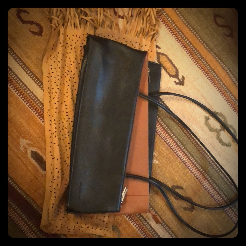 Two toned stylized Blk/brown bag Asymmetric Zips